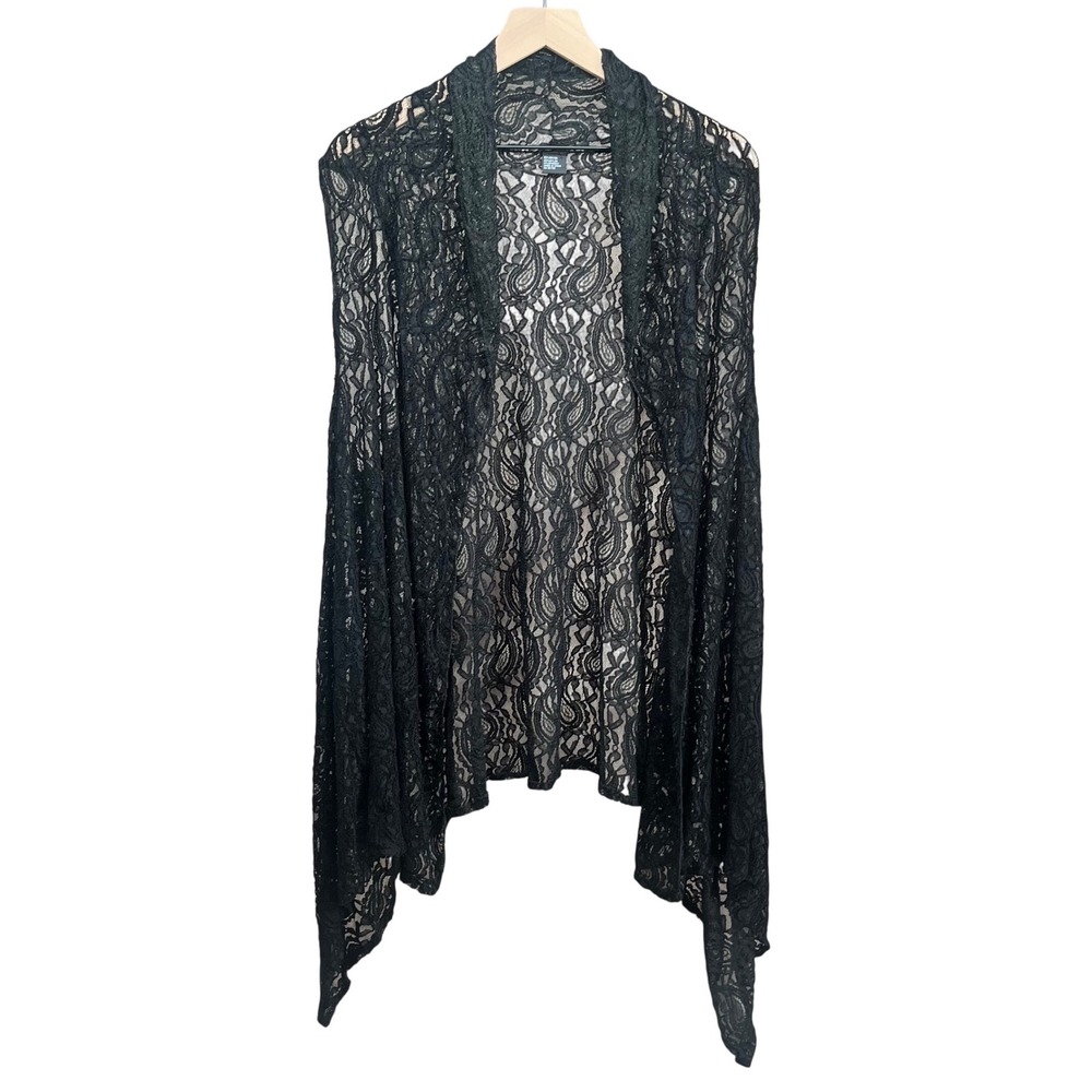 Lace Paisley Vest Womens XL Black Open Front Overlay Sleeveless Shrug‎ Boho